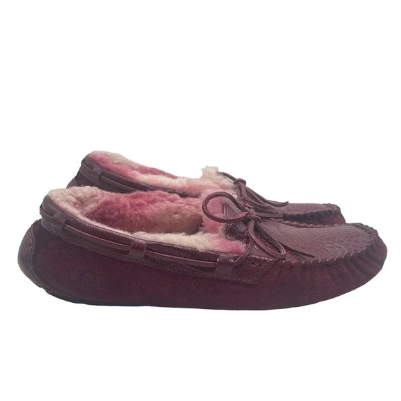 UGG Dakota Croco WMN SUEDE LEATHER WOOL Burgundy SLIPPERS Moccasins SZ 9 - Picture 15 of 16